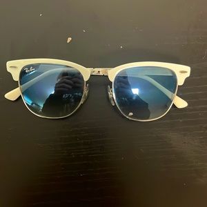 White Ray-Ban Clubmaster Sunglasses, Blue Lenses